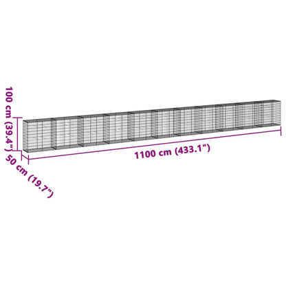 vidaXL Gabion Basket with Cover 1100x50x100 cm Galvanised Iron