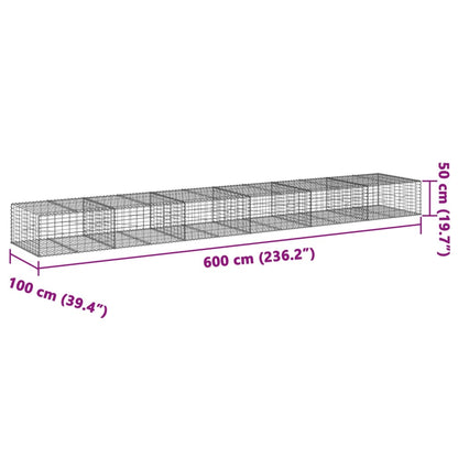 vidaXL Gabion Basket with Cover 600x100x50 cm Galvanised Iron