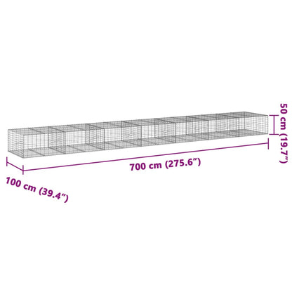 vidaXL Gabion Basket with Cover 700x100x50 cm Galvanised Iron