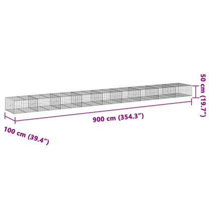 vidaXL Gabion Basket with Cover 900x100x50 cm Galvanised Iron