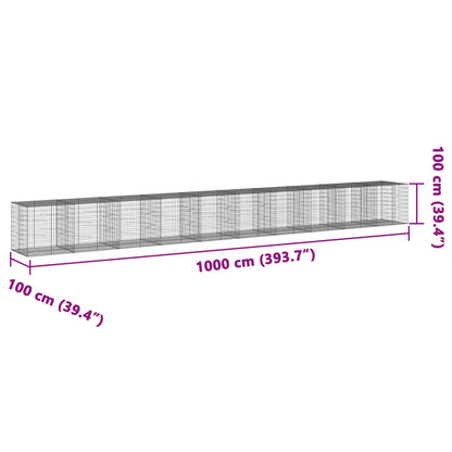 vidaXL Gabion Basket with Cover 1000x100x100 cm Galvanised Iron