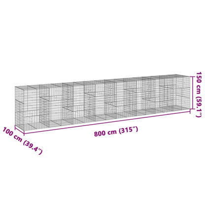 vidaXL Gabion Basket with Cover 800x100x150 cm Galvanised Iron