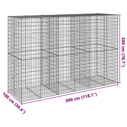 vidaXL Gabion Basket with Cover 300x100x200 cm Galvanised Iron