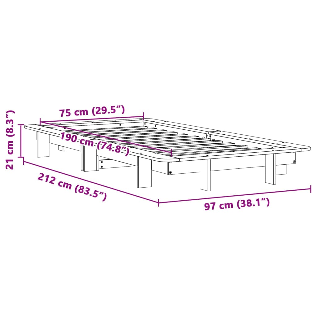 vidaXL Bed Frame without Mattress White 75x190 cm Small Single Solid Wood Pine
