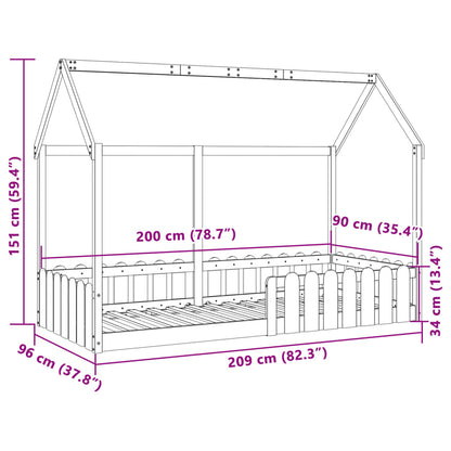vidaXL Kids' House Bed Frame without Mattress Wax Brown 90x200 cm