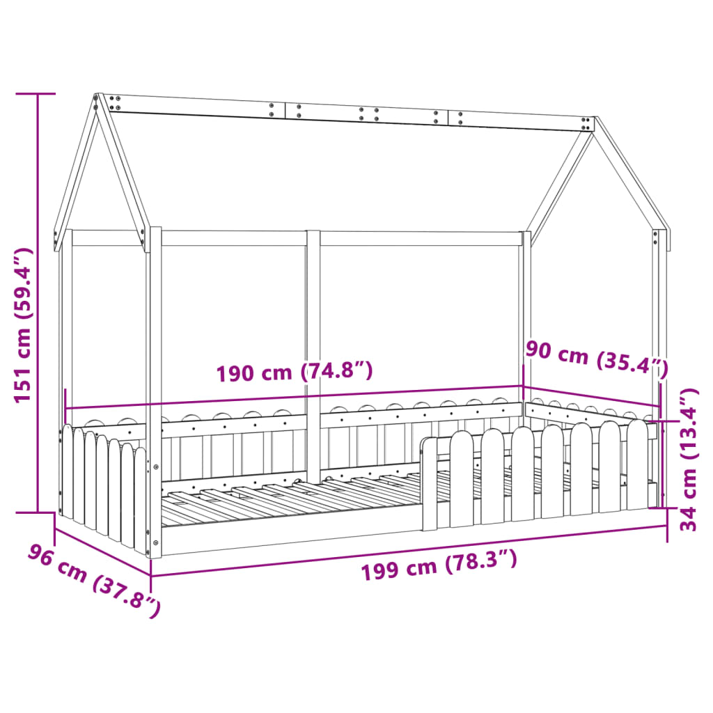 vidaXL Kids' House Bed Frame without Mattress White 90x190 cm Single