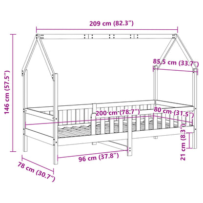 vidaXL Kids' House Bed Frame without Mattress Wax Brown 80x200 cm Pine