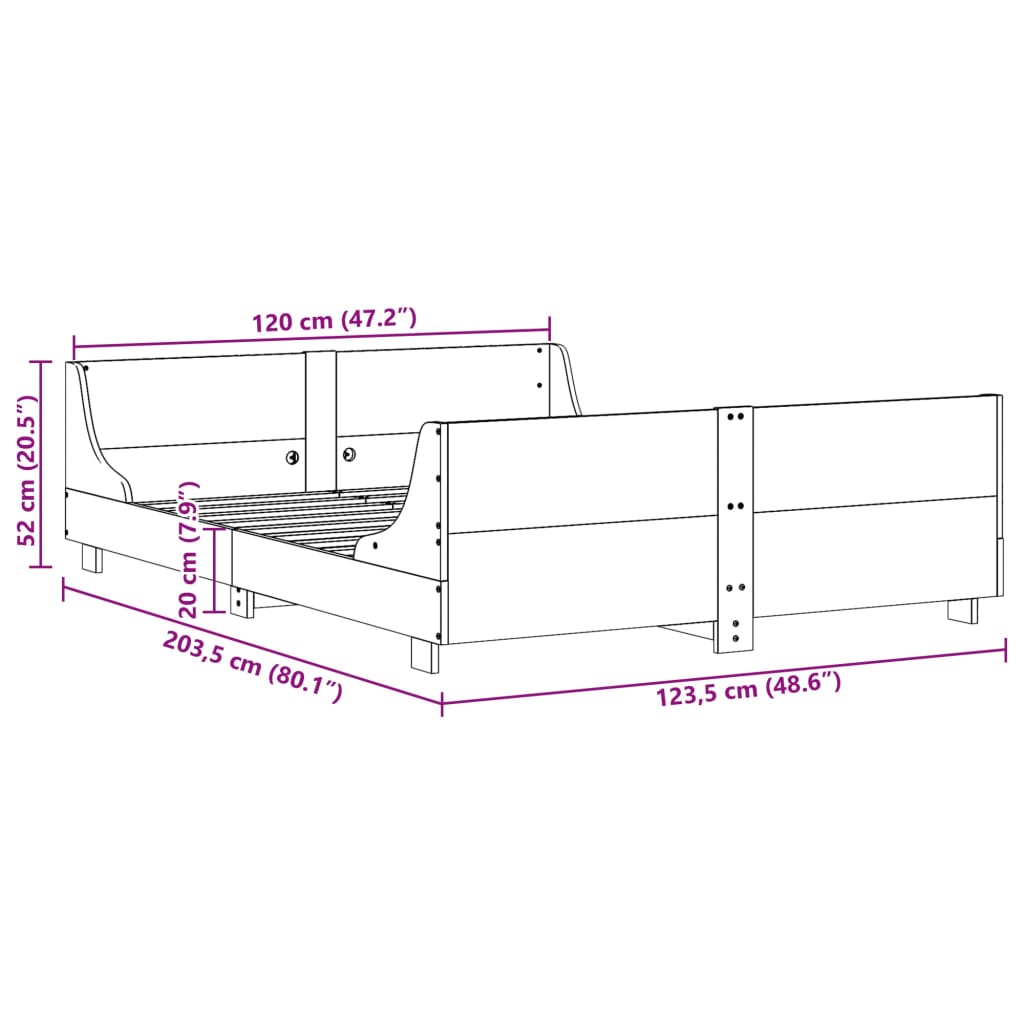 vidaXL Bed Frame without Mattress Wax Brown 120x200 cm Solid Wood Pine