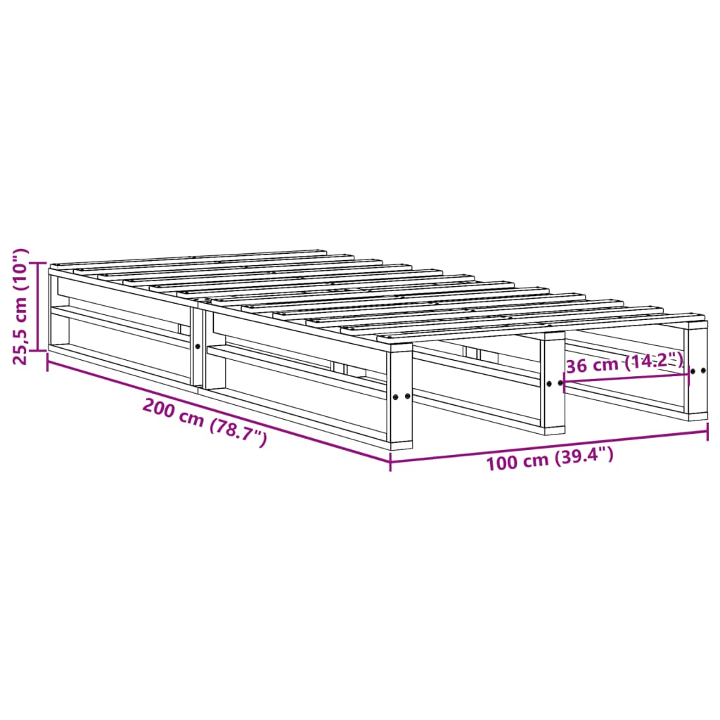 vidaXL Bed Frame without Mattress White 100x200 cm Solid Wood Pine