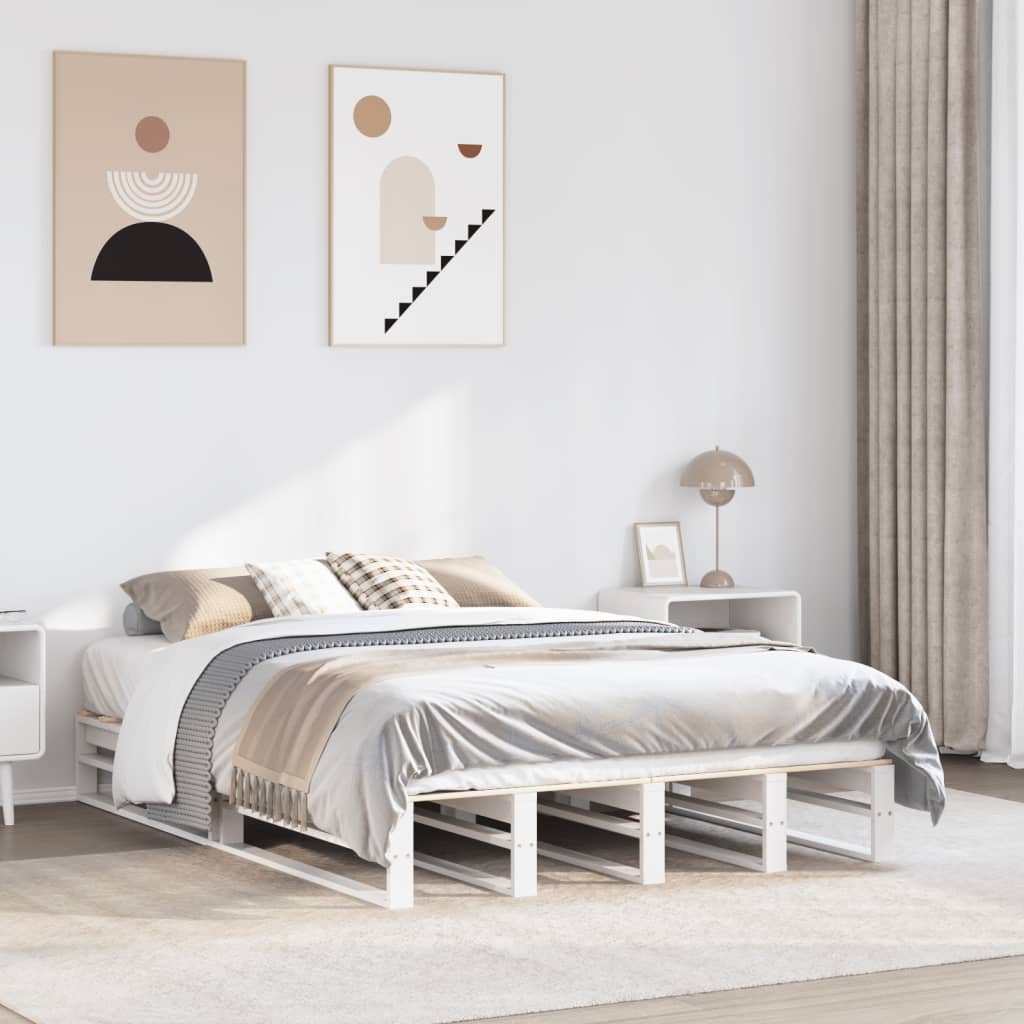 vidaXL Bed Frame without Mattress White 150x200 cm King Size Solid Wood Pine