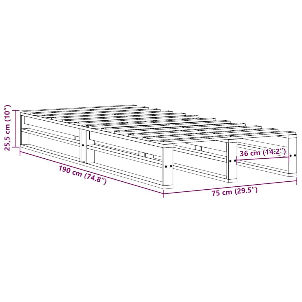 vidaXL Bed Frame without Mattress White 75x190 cm Small Single Solid Wood Pine