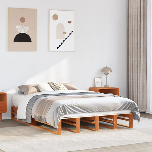 vidaXL Bed Frame without Mattress Wax Brown 140x190 cm Solid Wood Pine