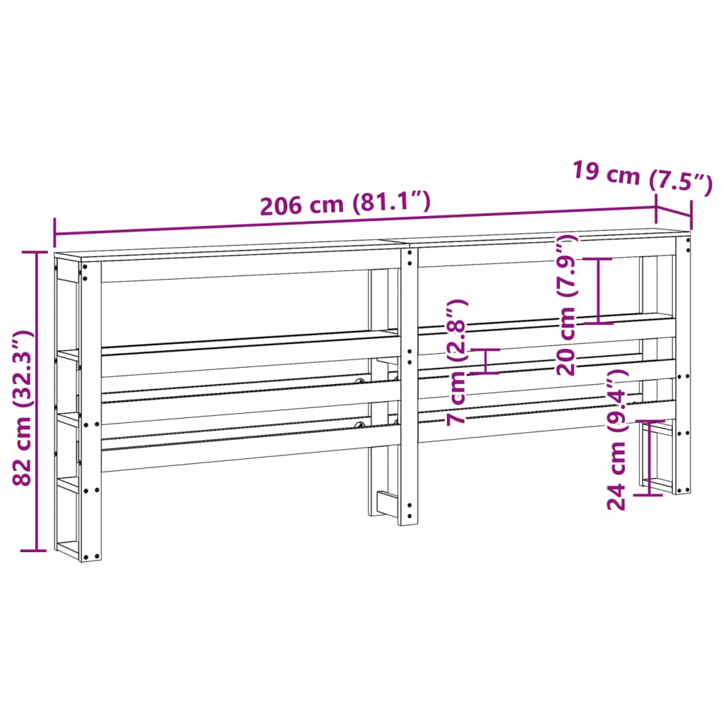 vidaXL Headboard with Shelves White 200 cm Solid Wood Pine