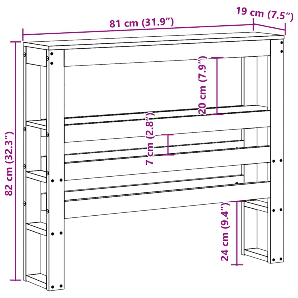 vidaXL Headboard with Shelves 75 cm Solid Wood Pine