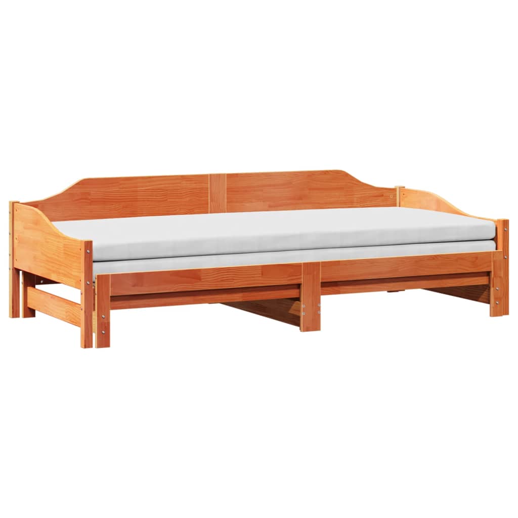 vidaXL Daybed with Trundle without Mattress Wax Brown 80x200 cm Solid Wood