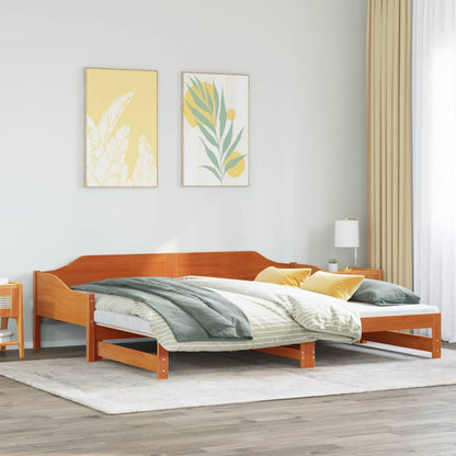 vidaXL Daybed with Trundle without Mattress Wax Brown 90x200 cm Solid Wood