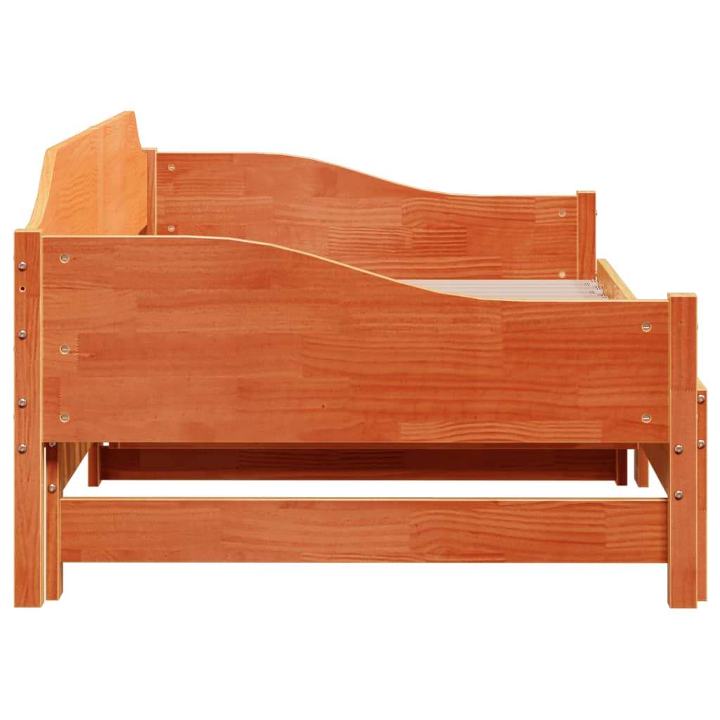 vidaXL Daybed with Trundle without Mattress Wax Brown 90x200 cm Solid Wood