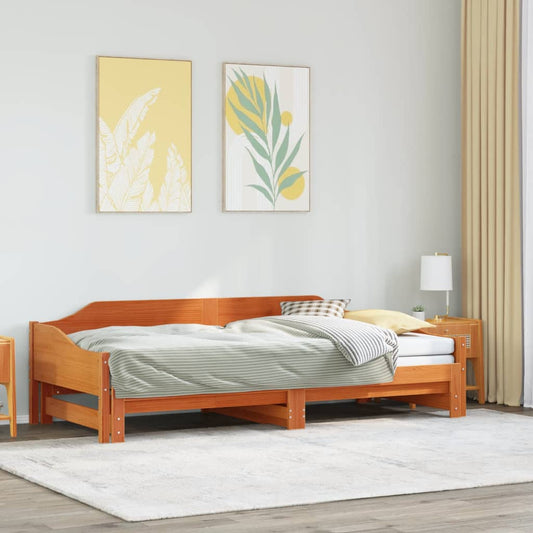 vidaXL Daybed with Trundle without Mattress Wax Brown 90x190 cm Single Solid Wood