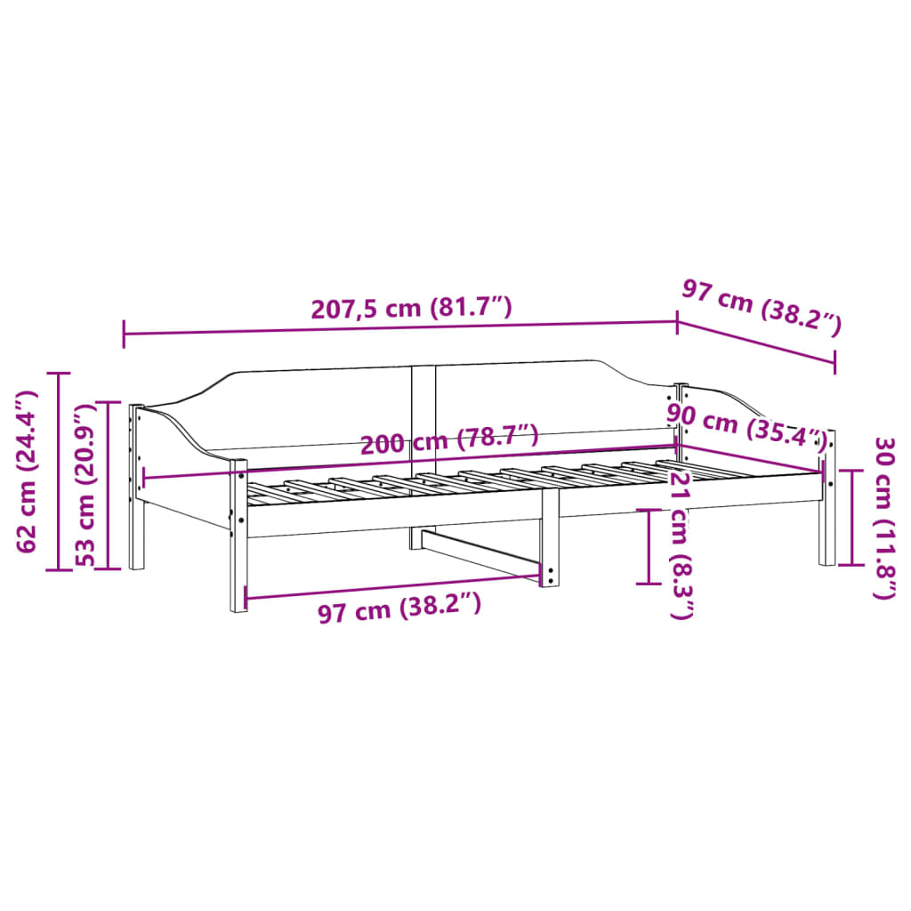 vidaXL Bed Frame without Mattress 90x200 cm Solid Wood Pine