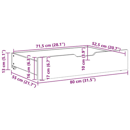 vidaXL Under-Bed Drawers with Wheels 2 pcs 80x55x17 cm Solid Wood Pine