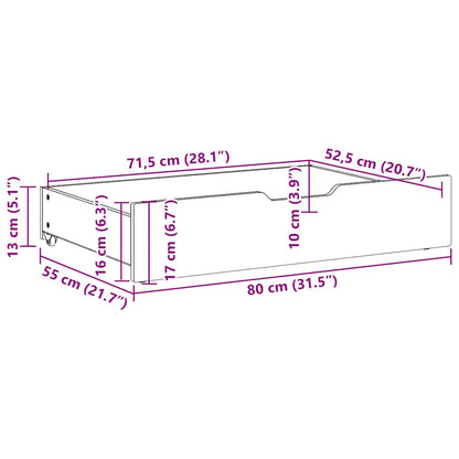 vidaXL Under-Bed Drawers 2 pcs White 80x55x17 cm Solid Wood Pine