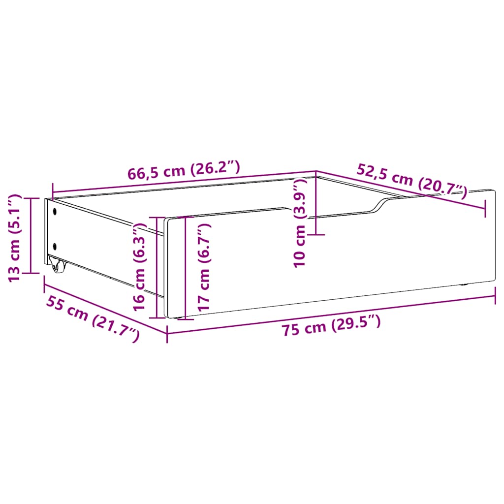 vidaXL Under-Bed Drawers 2 pcs White 75x55x17 cm Solid Wood Pine