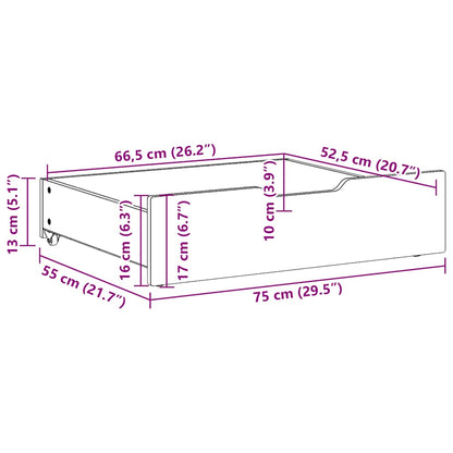 vidaXL Under-Bed Drawers 2 pcs White 75x55x17 cm Solid Wood Pine