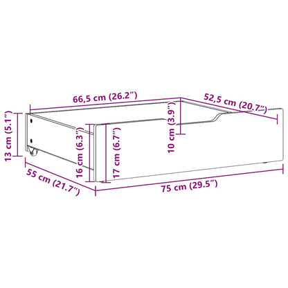 vidaXL Under-Bed Drawers 2 pcs Wax Brown 75x55x17 cm Solid Wood Pine