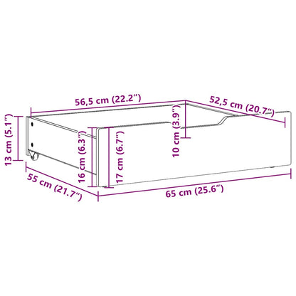 vidaXL Under-Bed Drawers 2 pcs White 65x55x17 cm Solid Wood Pine
