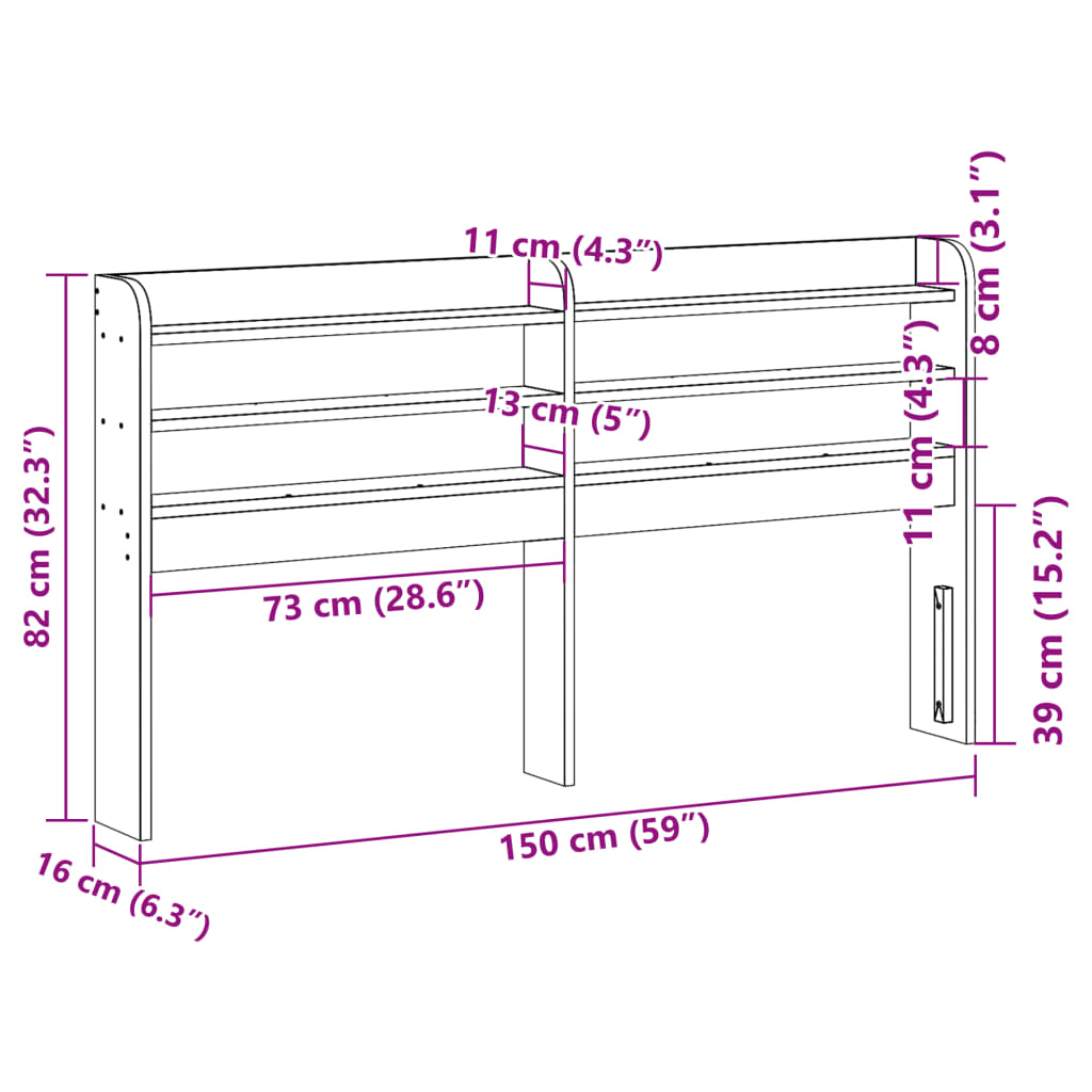 vidaXL Headboard with Shelves Wax Brown 140 cm Solid Wood Pine