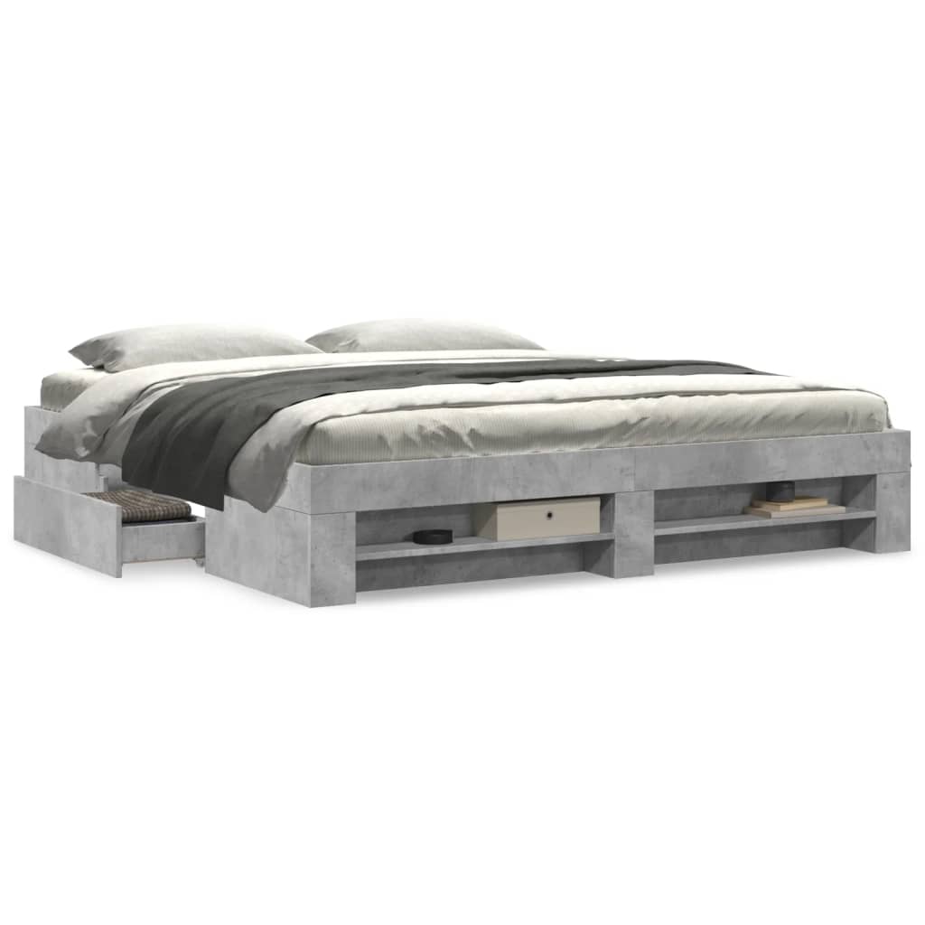vidaXL Bed Frame without Mattress Concrete Grey 200x200cm Engineered Wood