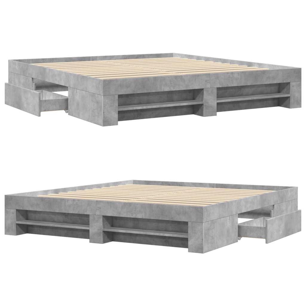 vidaXL Bed Frame without Mattress Concrete Grey 200x200cm Engineered Wood