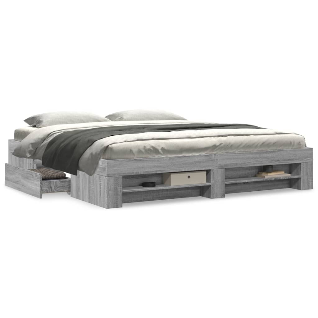 vidaXL Bed Frame without Mattress Grey Sonoma 180x200 cm Super King Engineered Wood
