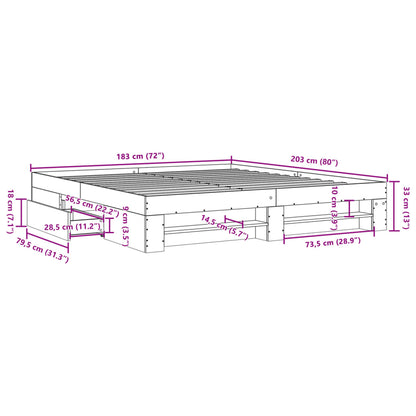 vidaXL Bed Frame without Mattress Grey Sonoma 180x200 cm Super King Engineered Wood