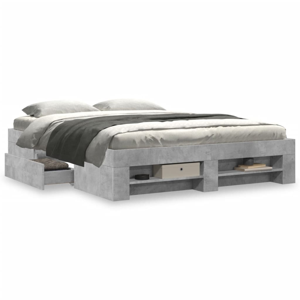 vidaXL Bed Frame without Mattress Concrete Grey 160x200cm Engineered Wood