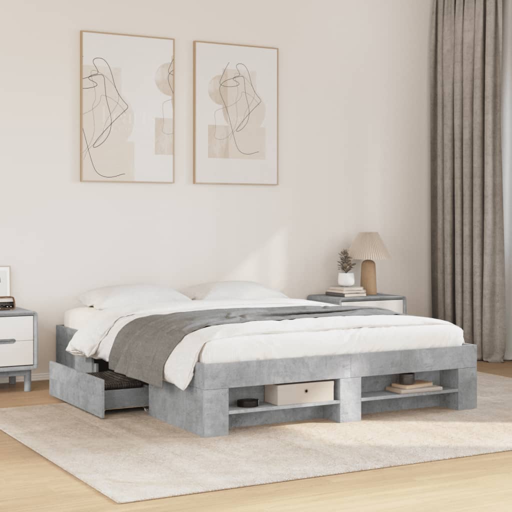 vidaXL Bed Frame without Mattress Concrete Grey 160x200cm Engineered Wood