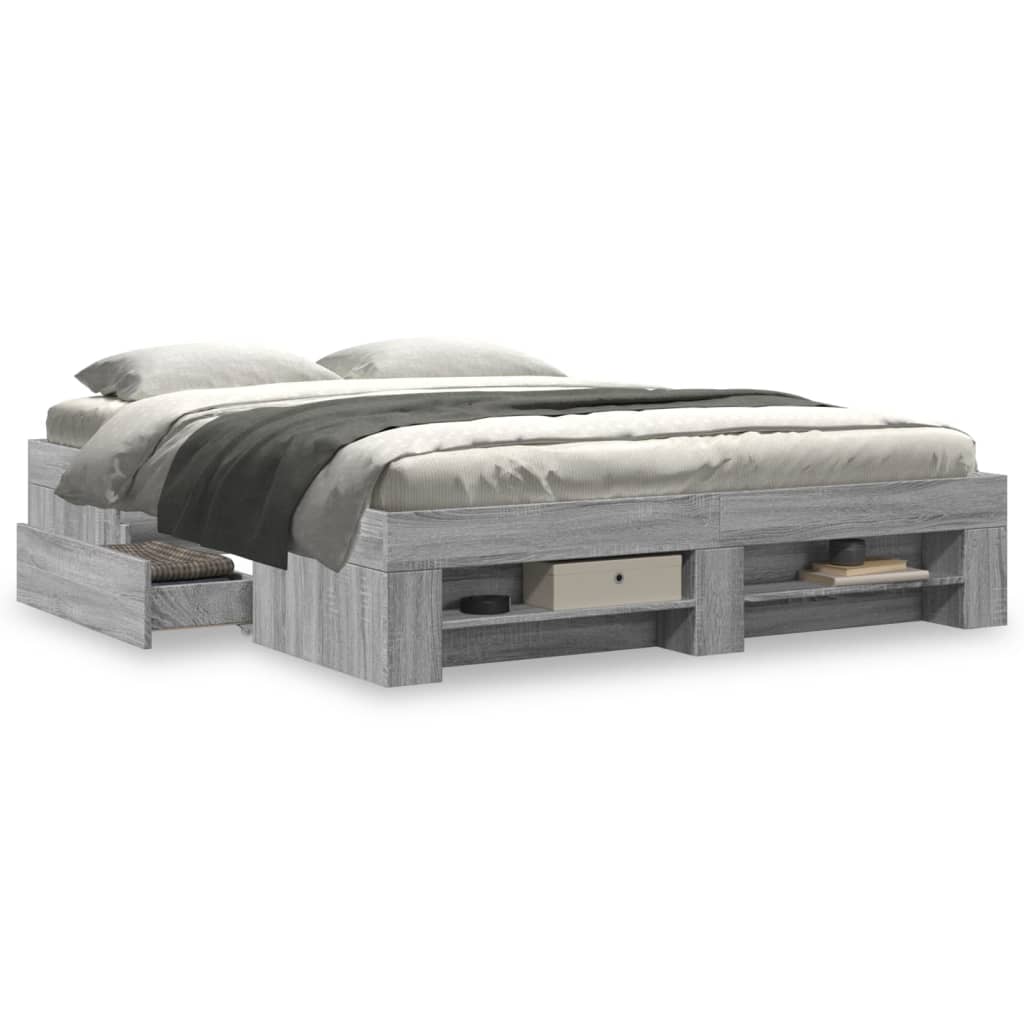 vidaXL Bed Frame without Mattress Grey Sonoma 160x200 cm Engineered Wood
