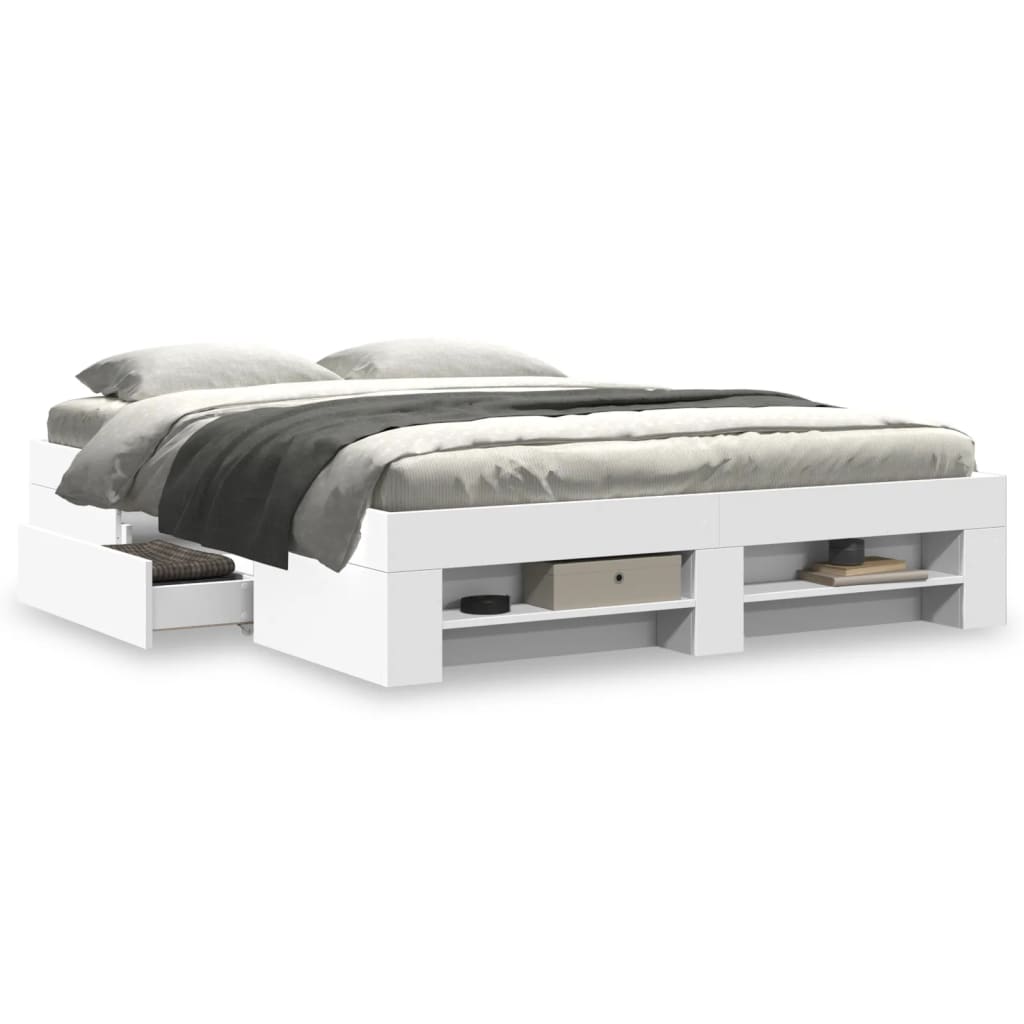 vidaXL Bed Frame without Mattress White 150x200 cm King Size Engineered Wood