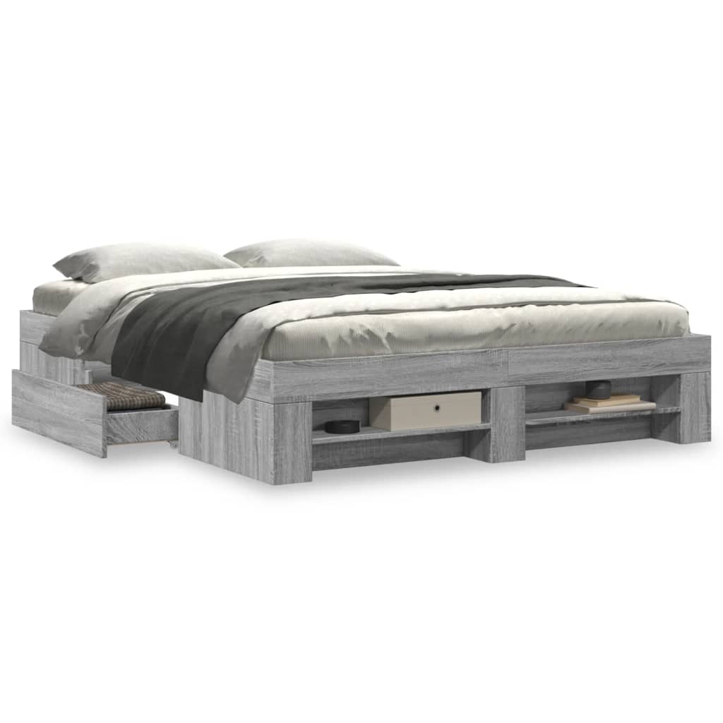 vidaXL Bed Frame without Mattress Grey Sonoma 150x200 cm King Size Engineered Wood