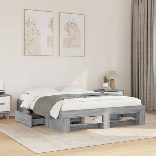 vidaXL Bed Frame without Mattress Grey Sonoma 150x200 cm King Size Engineered Wood