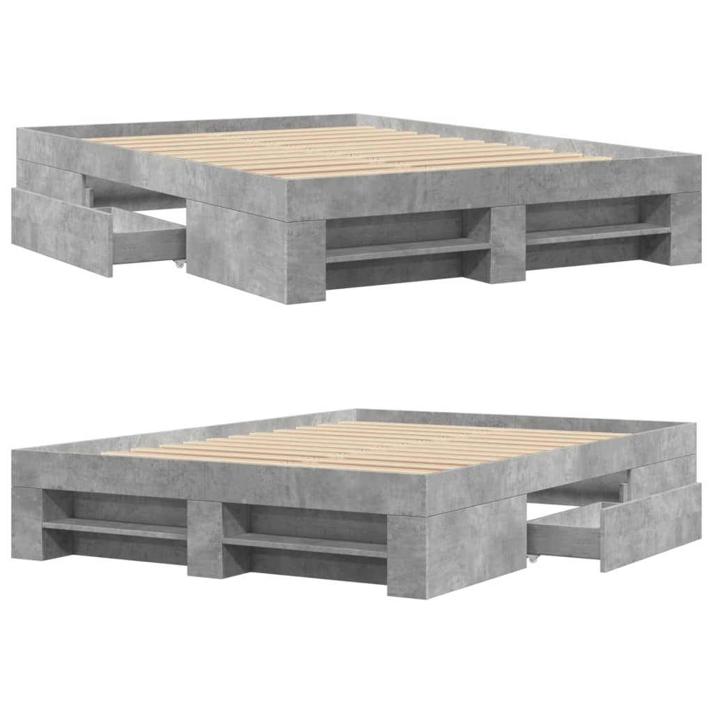 vidaXL Bed Frame without Mattress Concrete Grey 140x200cm Engineered Wood