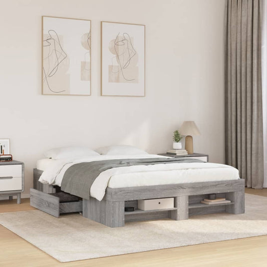 vidaXL Bed Frame without Mattress Grey Sonoma 140x200 cm Engineered Wood