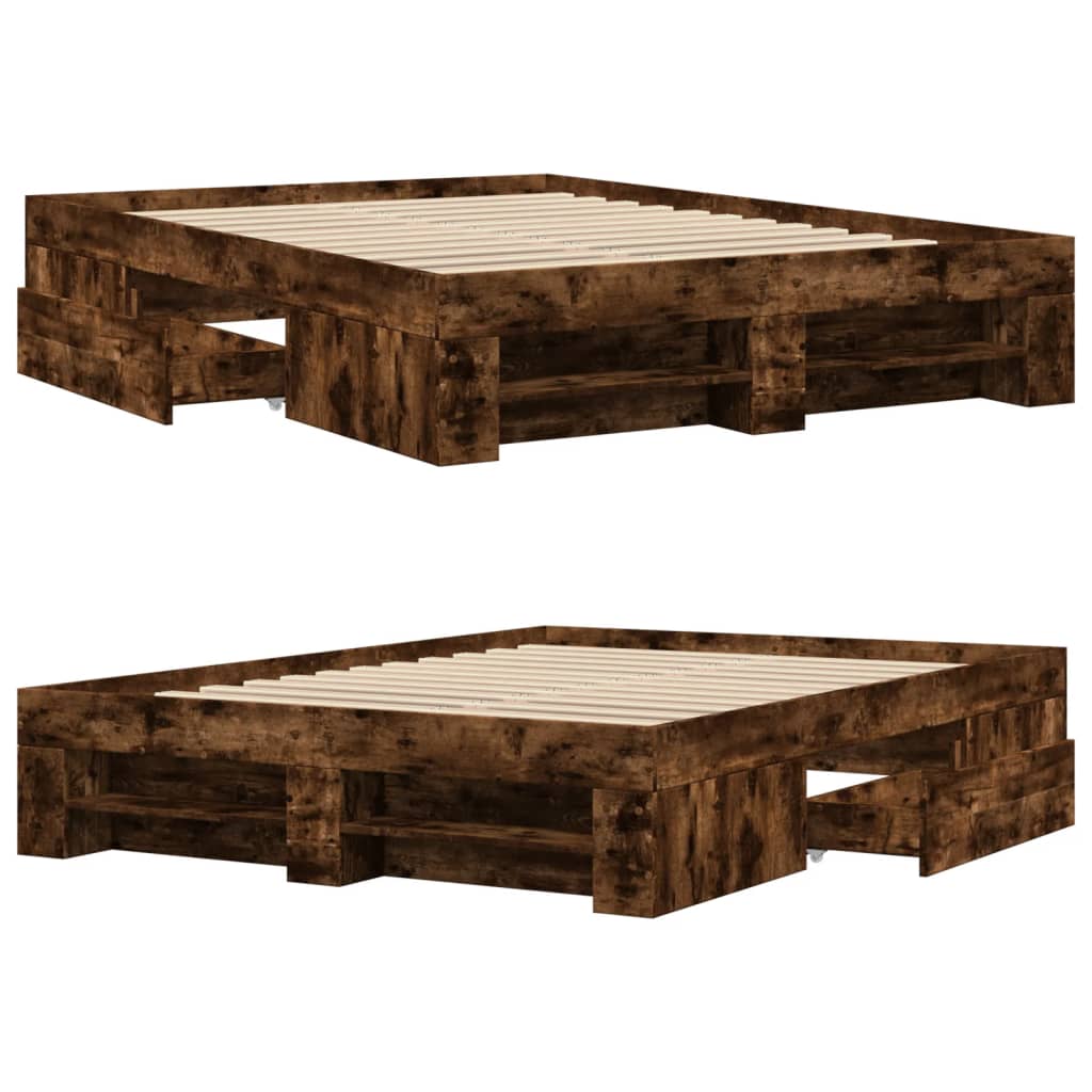 vidaXL Bed Frame without Mattress Smoked Oak 120x200 cm Engineered Wood