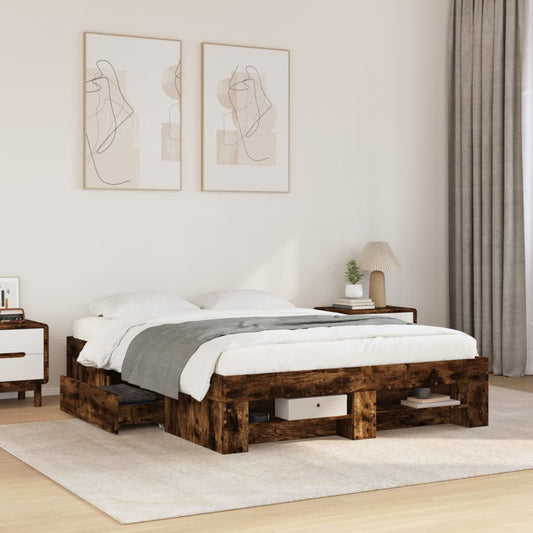 vidaXL Bed Frame without Mattress Smoked Oak 120x200 cm Engineered Wood