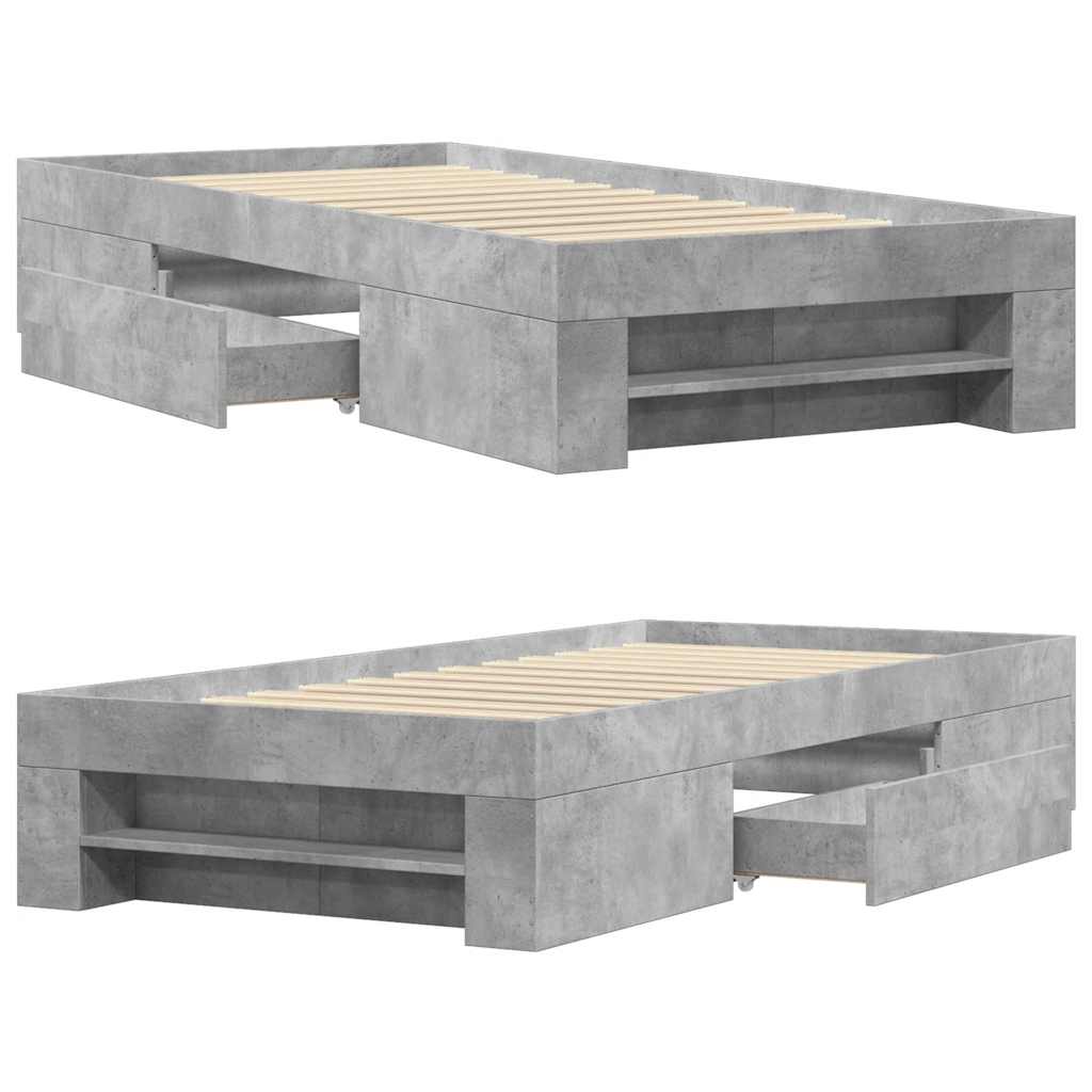 vidaXL Bed Frame without Mattress Concrete Grey 100x200cm Engineered Wood