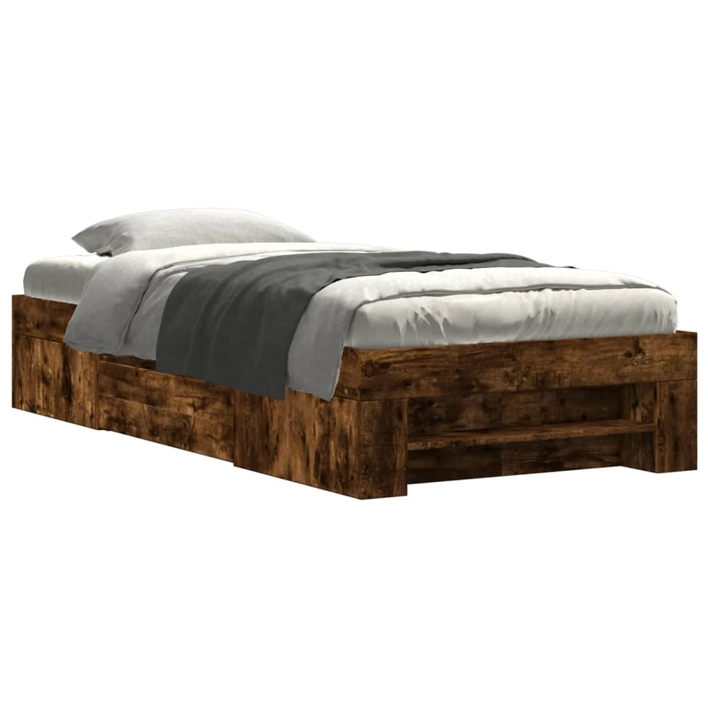 vidaXL Bed Frame without Mattress Smoked Oak 100x200 cm Engineered Wood