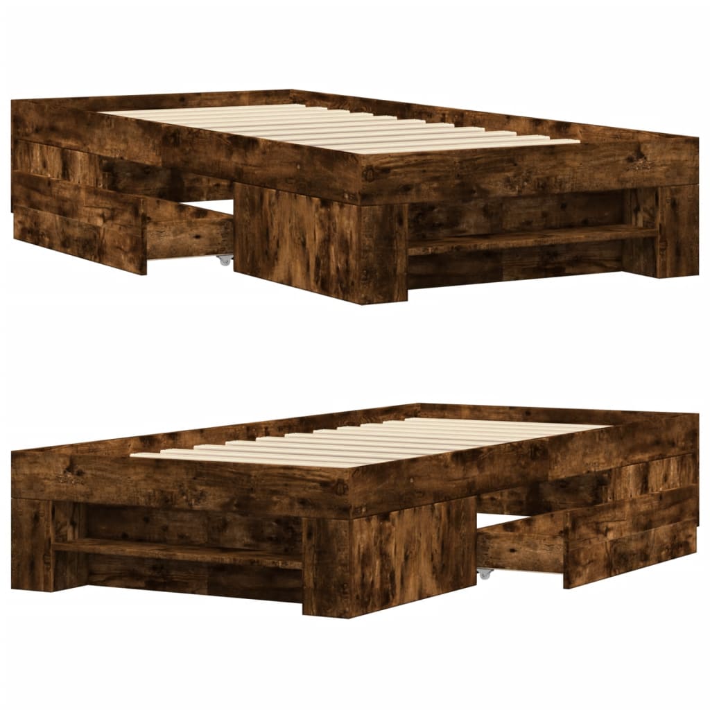vidaXL Bed Frame without Mattress Smoked Oak 100x200 cm Engineered Wood