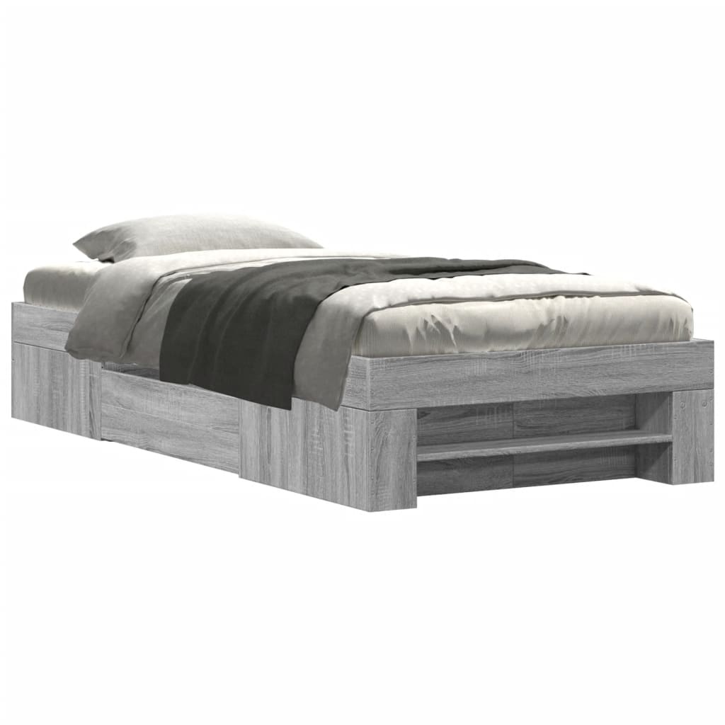 vidaXL Bed Frame without Mattress Grey Sonoma 100x200 cm Engineered Wood