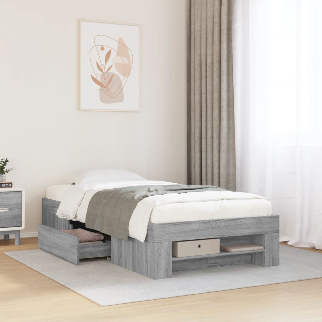 vidaXL Bed Frame without Mattress Grey Sonoma 100x200 cm Engineered Wood