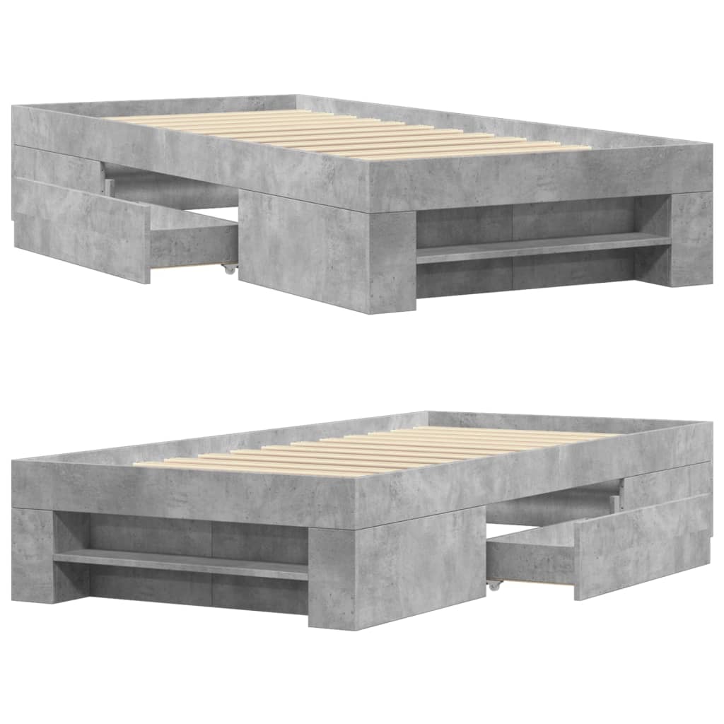 vidaXL Bed Frame without Mattress Concrete Grey 90x200cm Engineered Wood